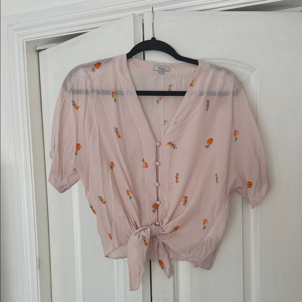 Rails Light Pink Silk Floral Tie-Front Blouse